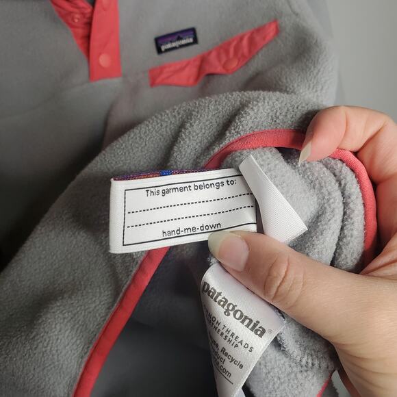 Patagonia Synchilla Snap T Pull Over Jacket Grey Fleece Pink Trim Kids 14 XL - Picture 10 of 12